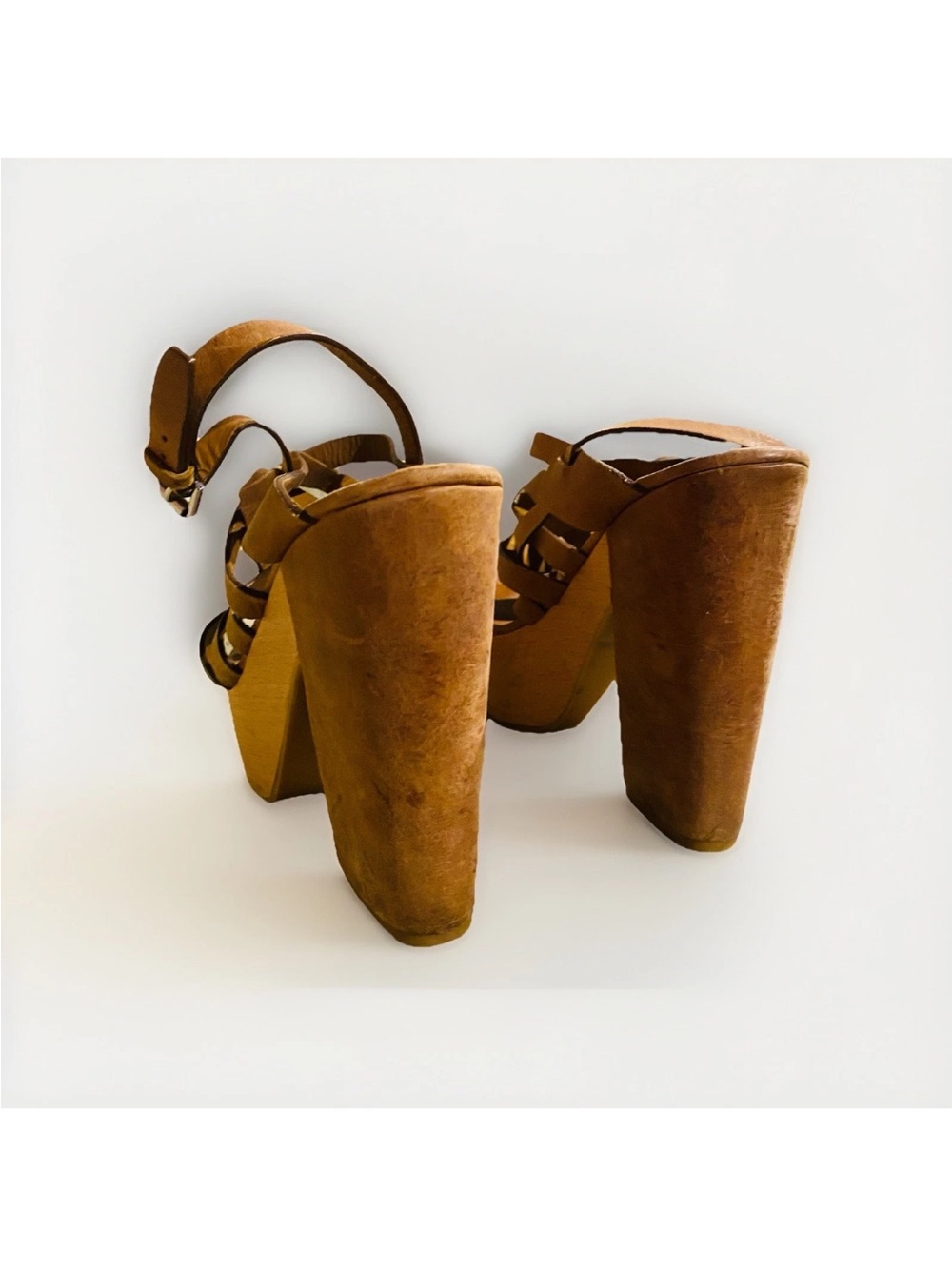 Polo by Ralph Lauren Brown Suede and leather wooden Platform Sandals - Picture 4 of 6